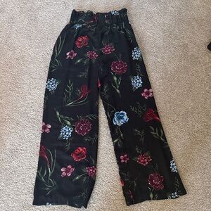 Floral Black Wide-Leg Pants